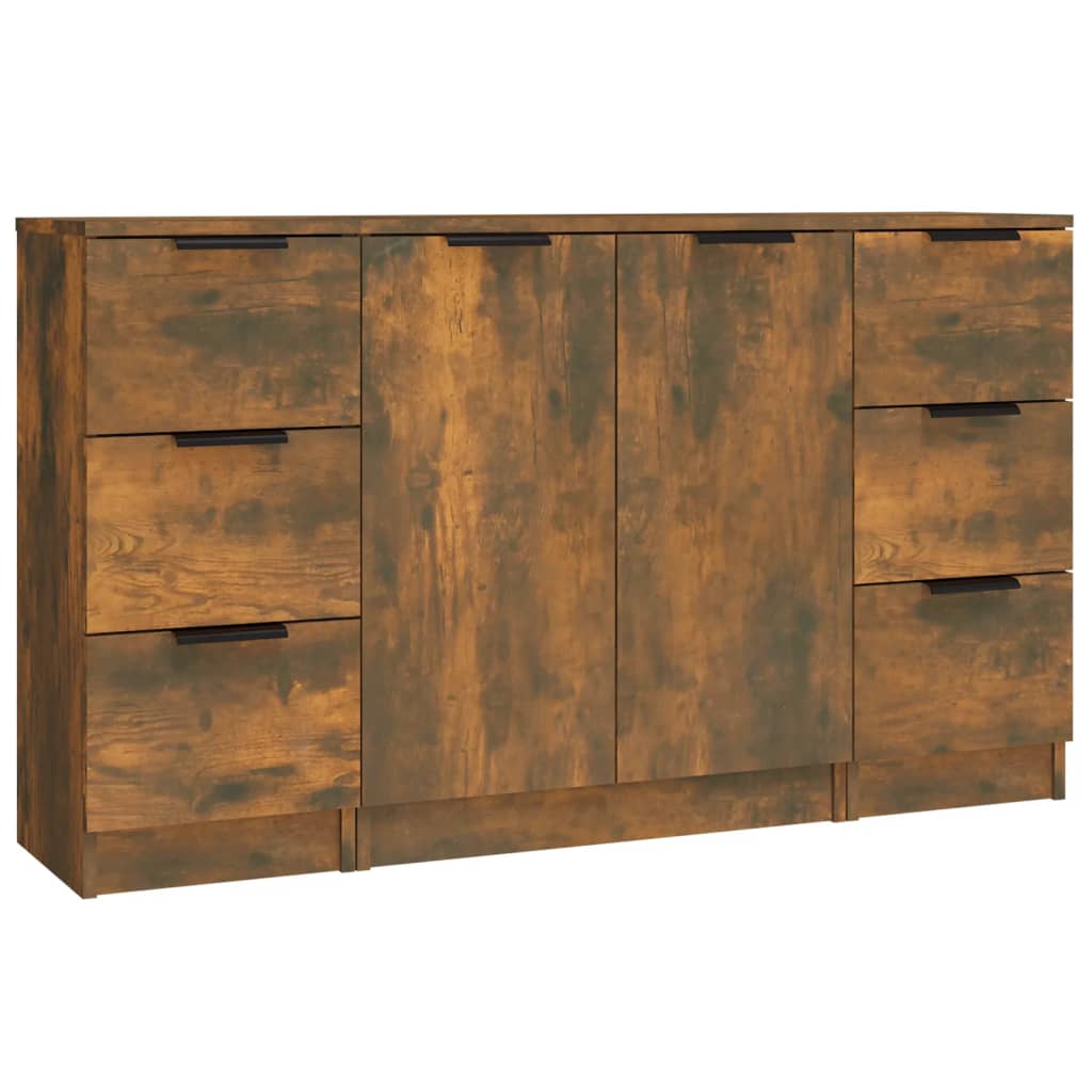 vidaXL Szafki, 3 szt., przydymiony dąb, materiał drewnopochodny