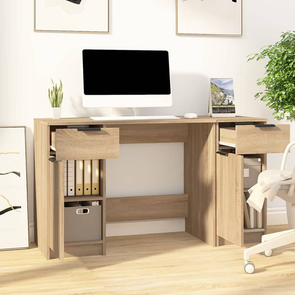 vidaXL Biurko z szafką boczną, dąb sonoma, materiał drewnopochodny