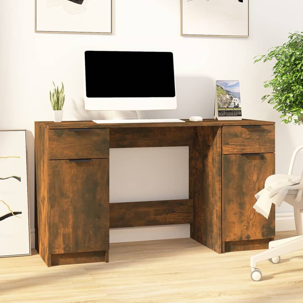 vidaXL Biurko z szafką boczną, przydymiony dąb materiał drewnopochodny