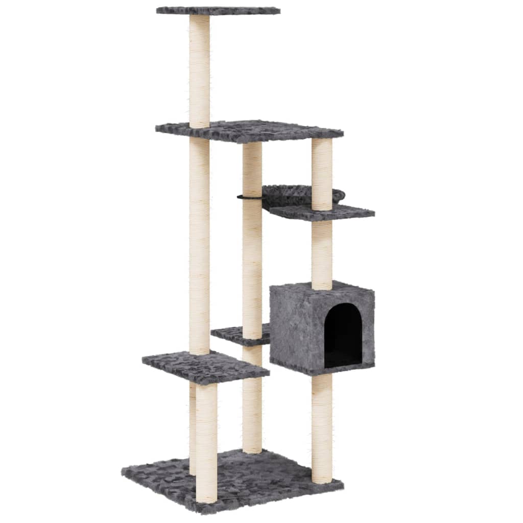 vidaXL Drapak dla kota z sizalowymi słupkami, ciemnoszary, 142 cm