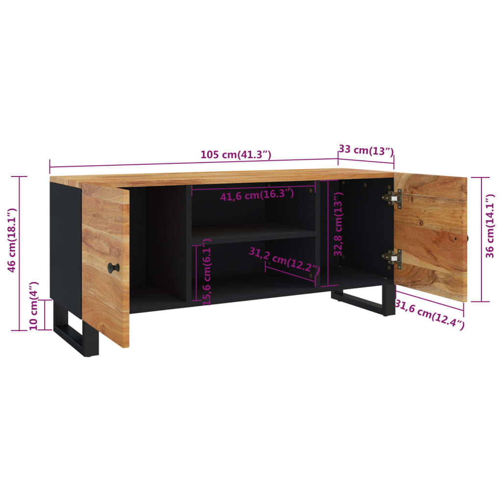 vidaXL Szafka pod telewizor, 105x33x46 cm, lite drewno akacjowe