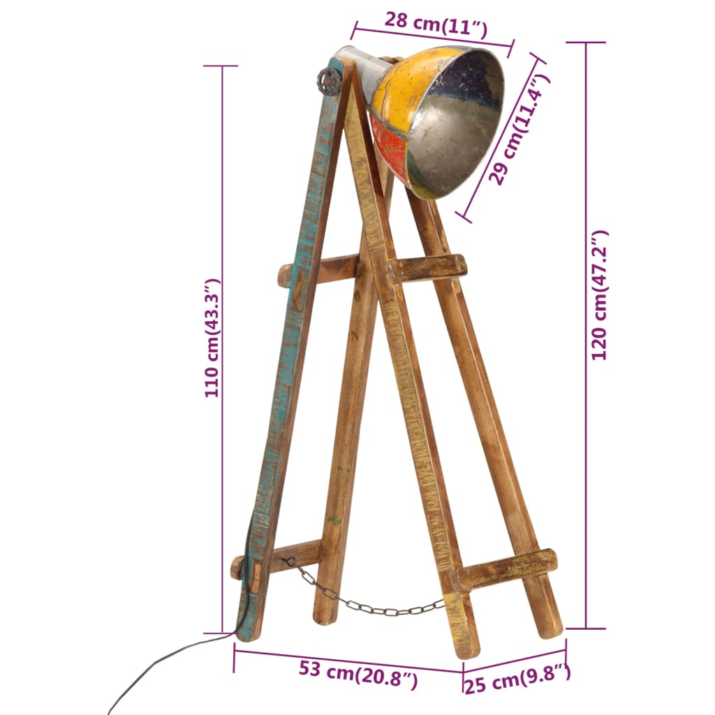 vidaXL Lampa podłogowa, kolorowa, E27, lite drewno mango