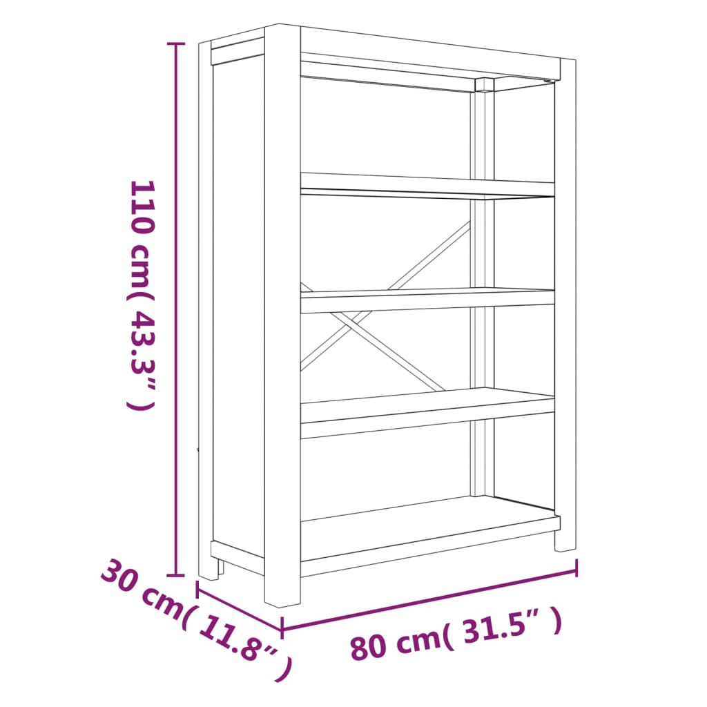 vidaXL Regał na książki z 4 półkami 80x30x110 cm, lite drewno akacjowe