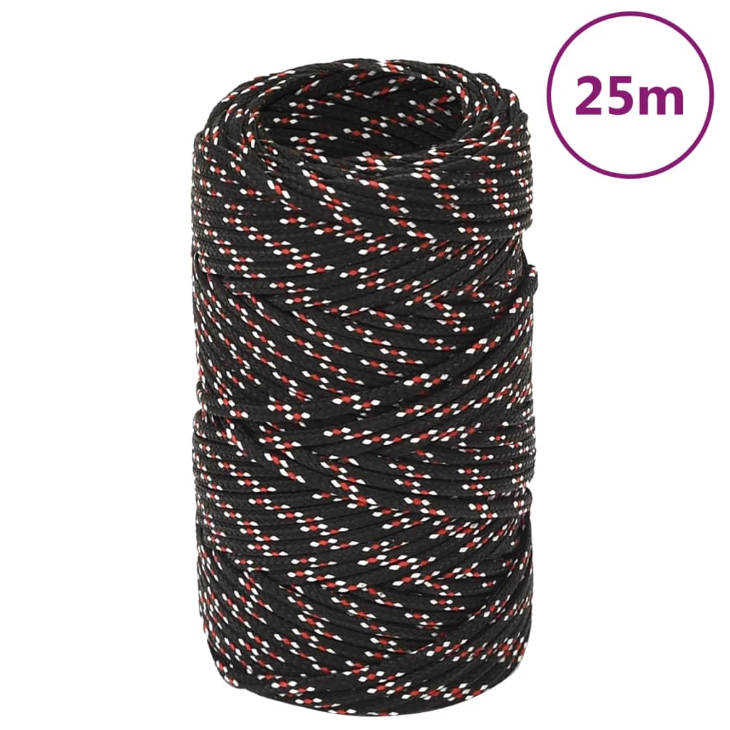 vidaXL Linka żeglarska, czarna, 2 mm, 25 m, polipropylen