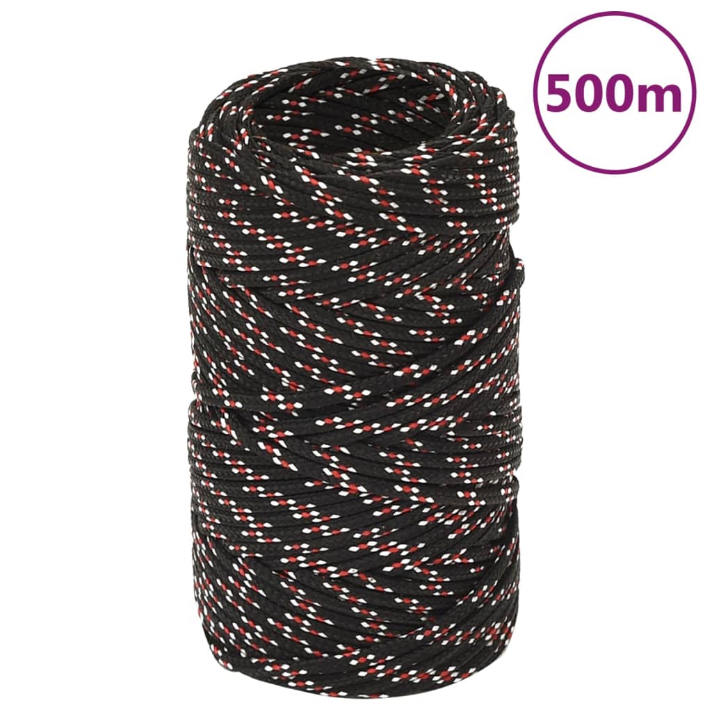 vidaXL Linka żeglarska, czarna, 2 mm, 500 m, polipropylen