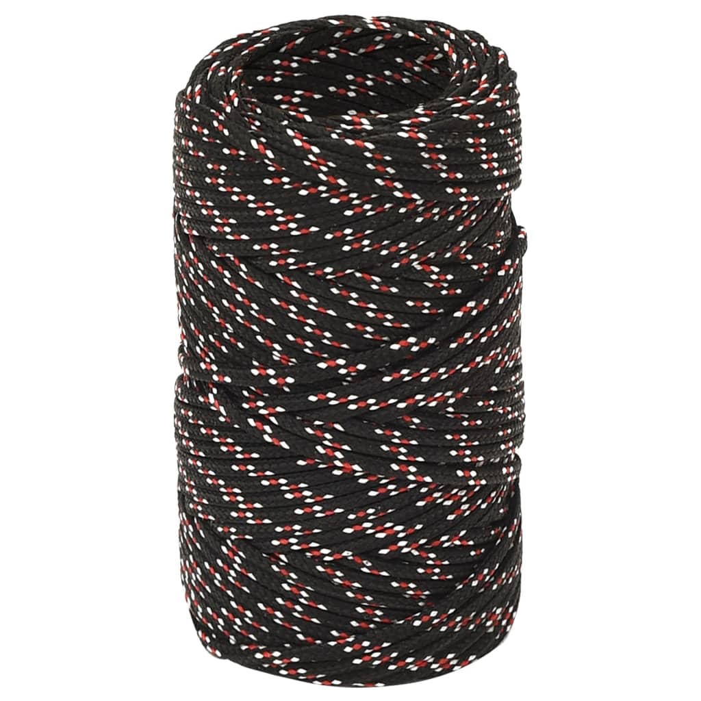 vidaXL Linka żeglarska, czarna, 2 mm, 500 m, polipropylen