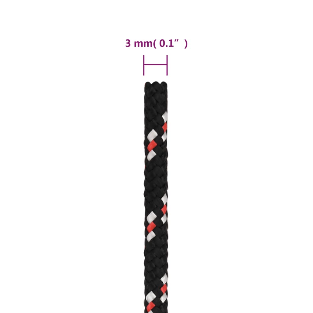 vidaXL Linka żeglarska, czarna, 3 mm, 50 m, polipropylen
