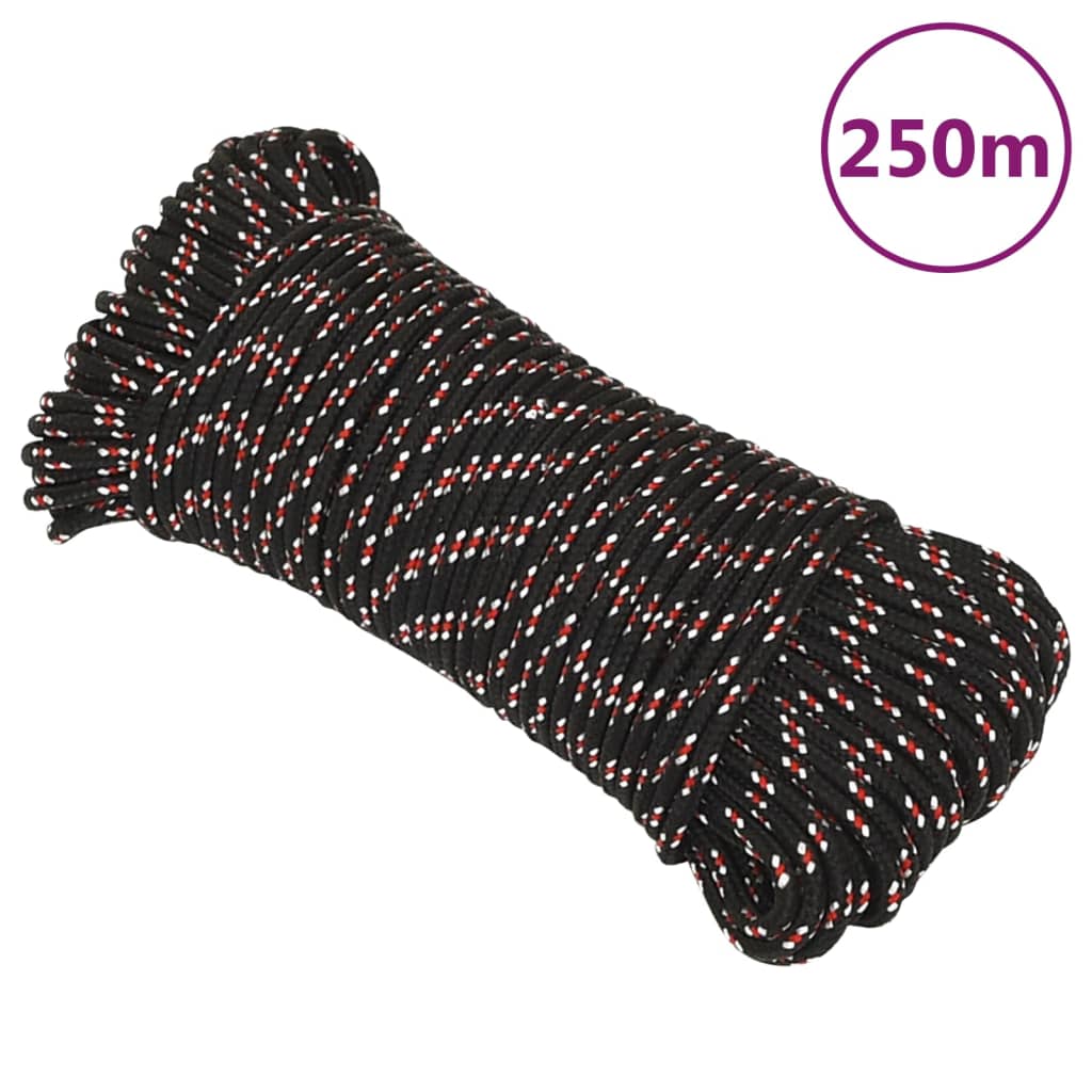vidaXL Linka żeglarska, czarna, 5 mm, 250 m, polipropylen