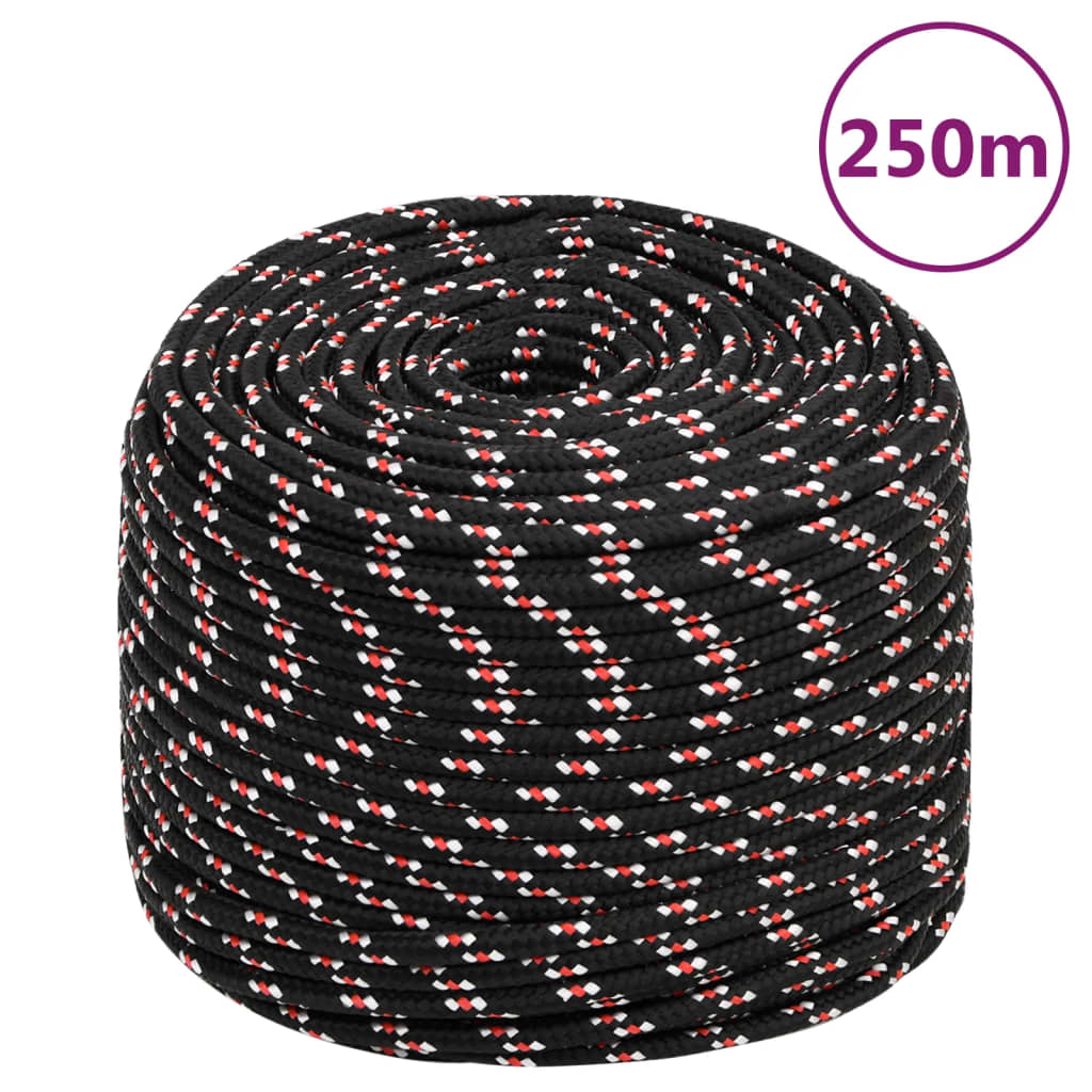 vidaXL Linka żeglarska, czarna, 6 mm, 250 m, polipropylen