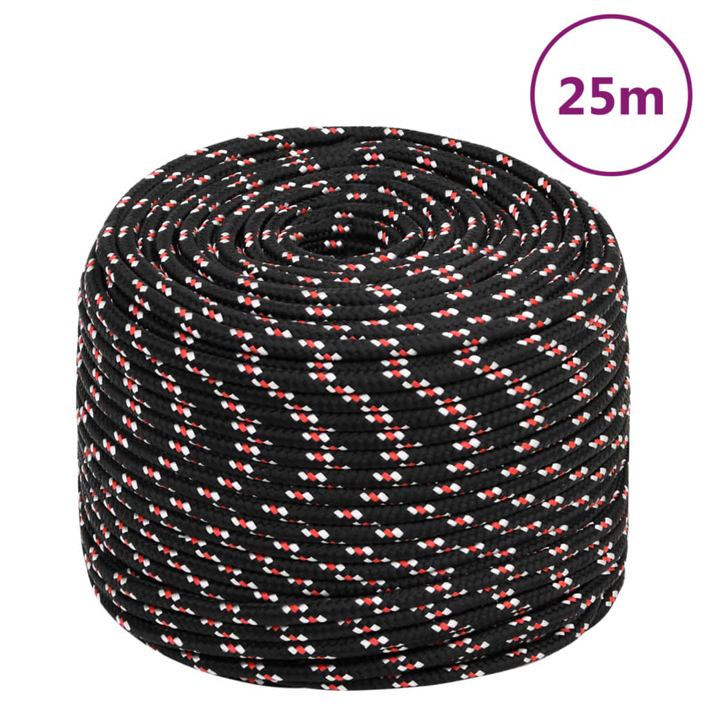 vidaXL Linka żeglarska, czarna, 8 mm, 25 m, polipropylen