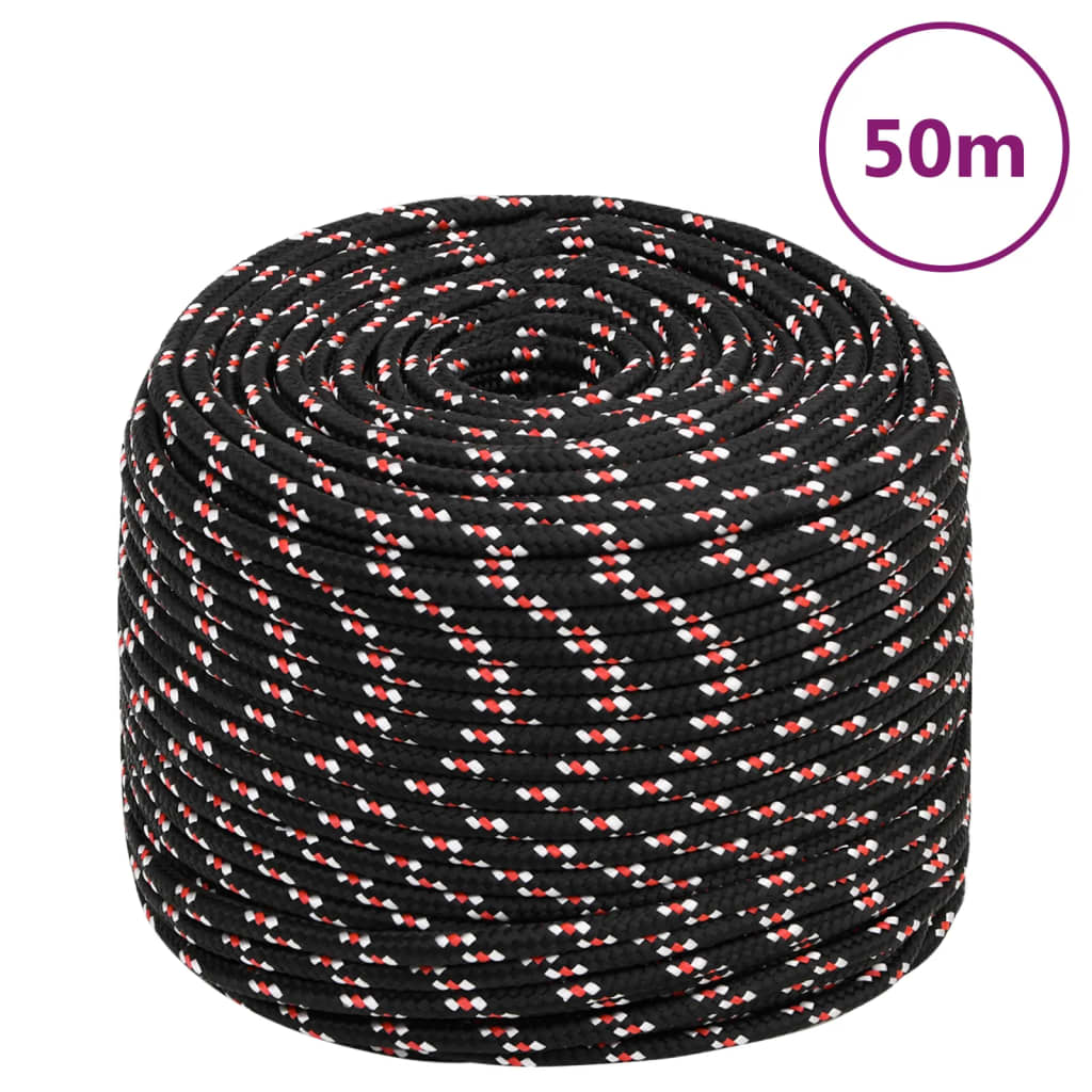 vidaXL Linka żeglarska, czarna, 8 mm, 50 m, polipropylen