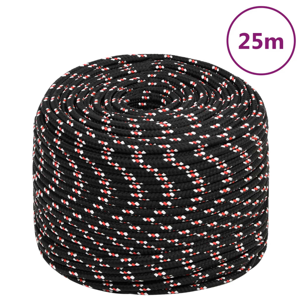 vidaXL Linka żeglarska, czarna, 8 mm, 25 m, polipropylen