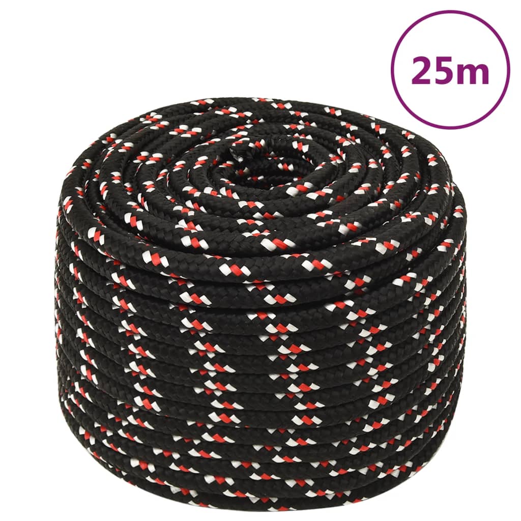 vidaXL Linka żeglarska, czarna, 12 mm, 25 m, polipropylen