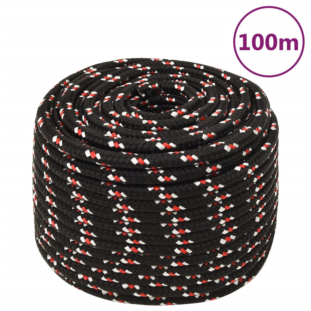 vidaXL Linka żeglarska, czarna, 12 mm, 100 m, polipropylen