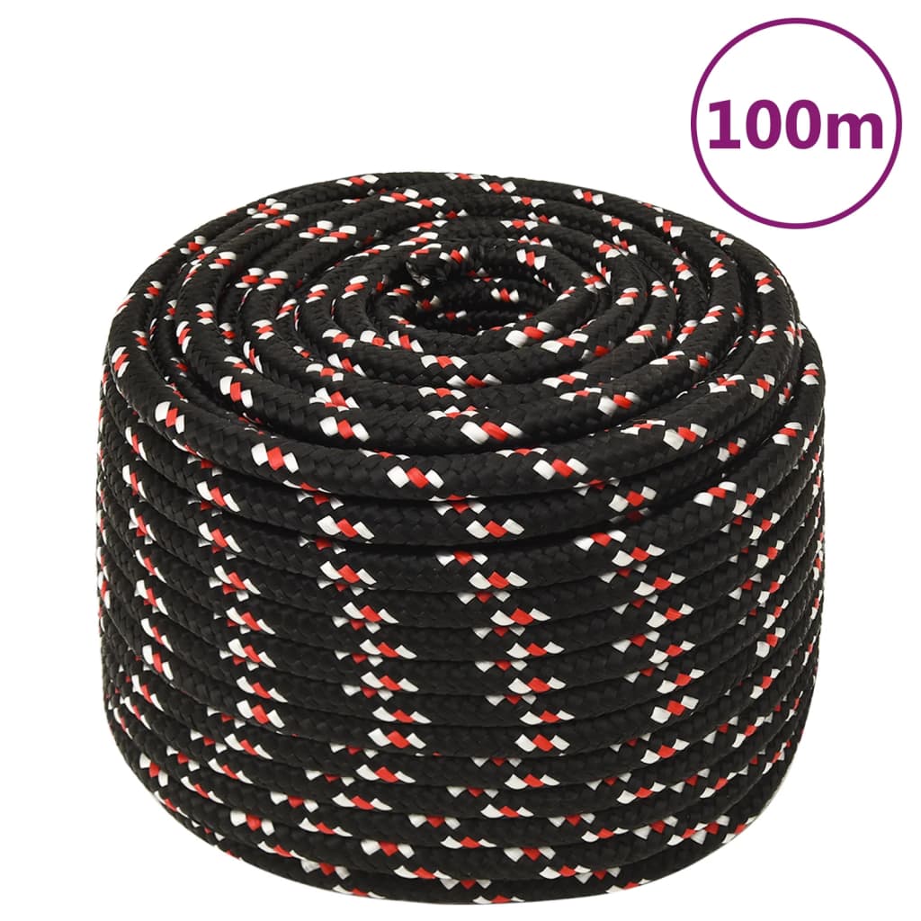 vidaXL Linka żeglarska, czarna, 14 mm, 100 m, polipropylen