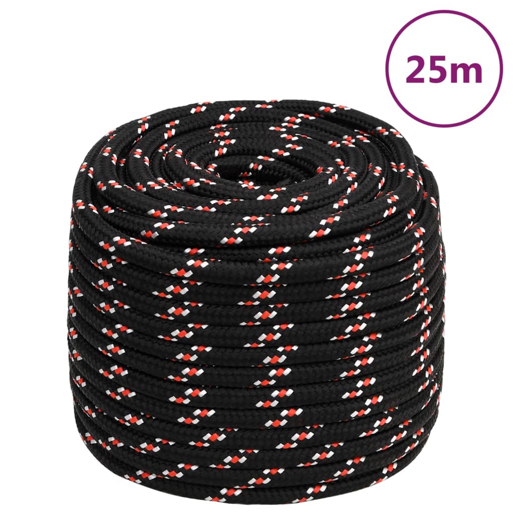 vidaXL Linka żeglarska, czarna, 16 mm, 25 m, polipropylen