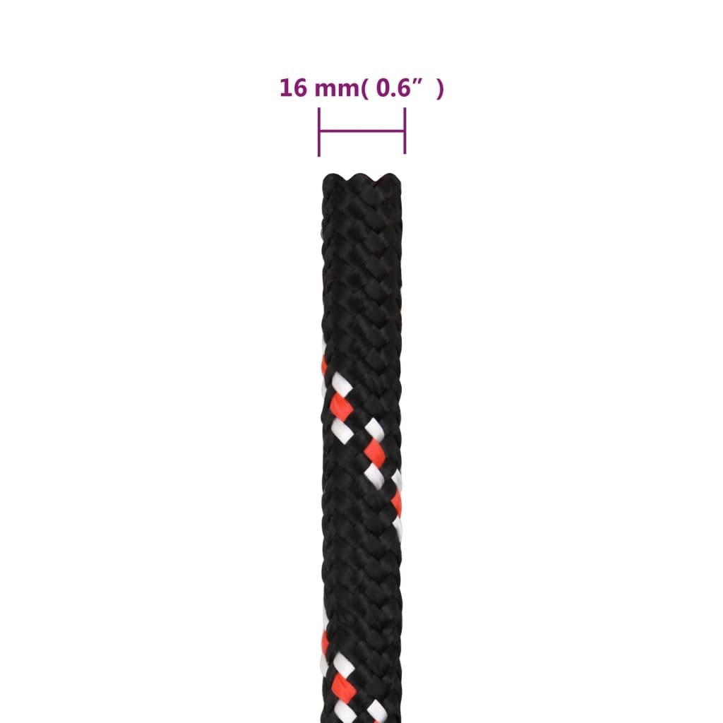 vidaXL Linka żeglarska, czarna, 16 mm, 25 m, polipropylen