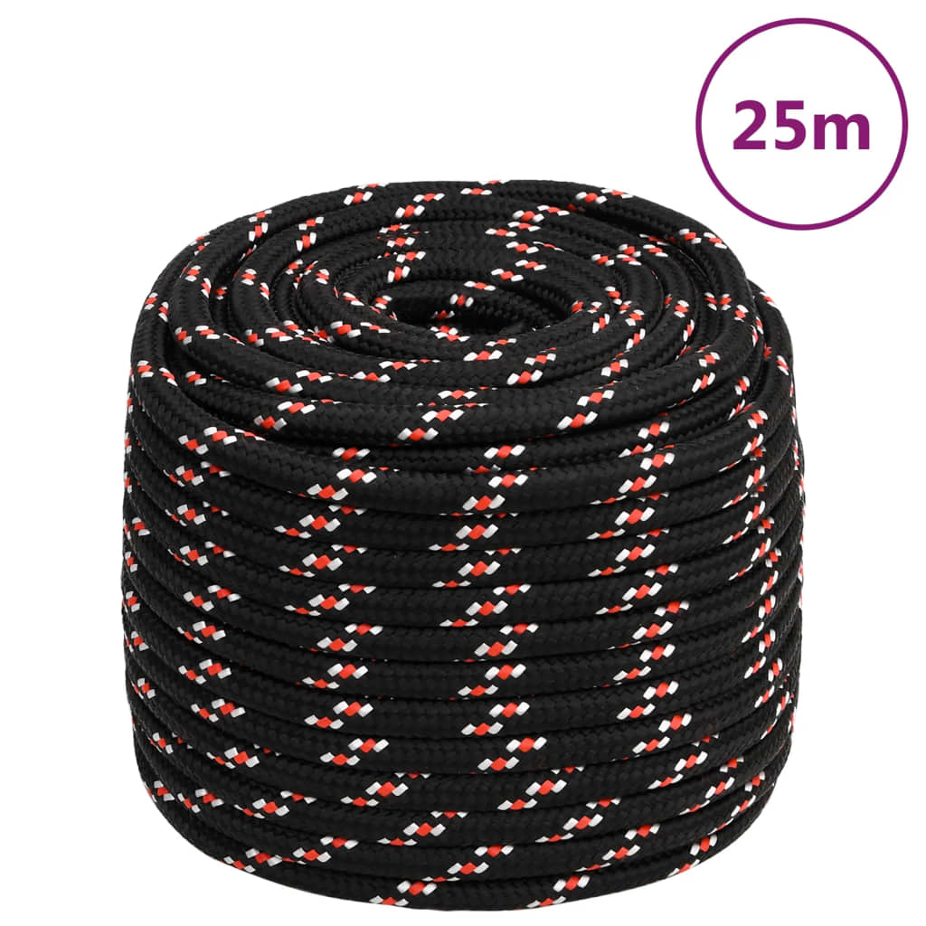 vidaXL Linka żeglarska, czarna, 18 mm, 25 m, polipropylen