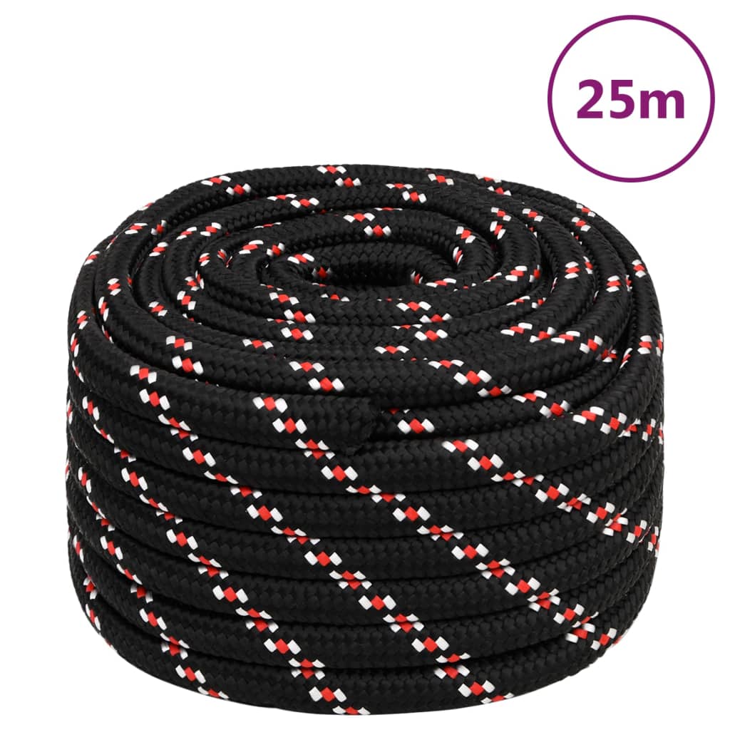 vidaXL Linka żeglarska, czarna, 20 mm, 25 m, polipropylen