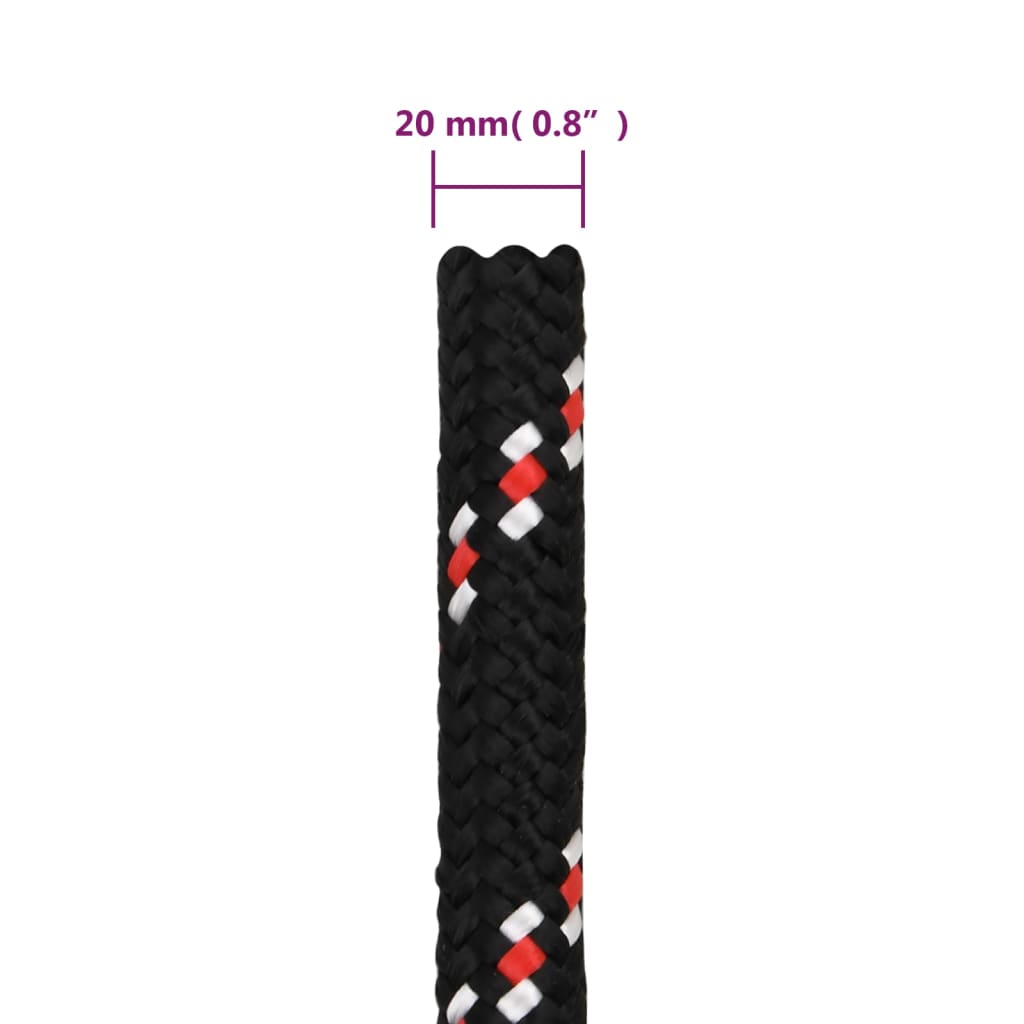 vidaXL Linka żeglarska, czarna, 20 mm, 100 m, polipropylen