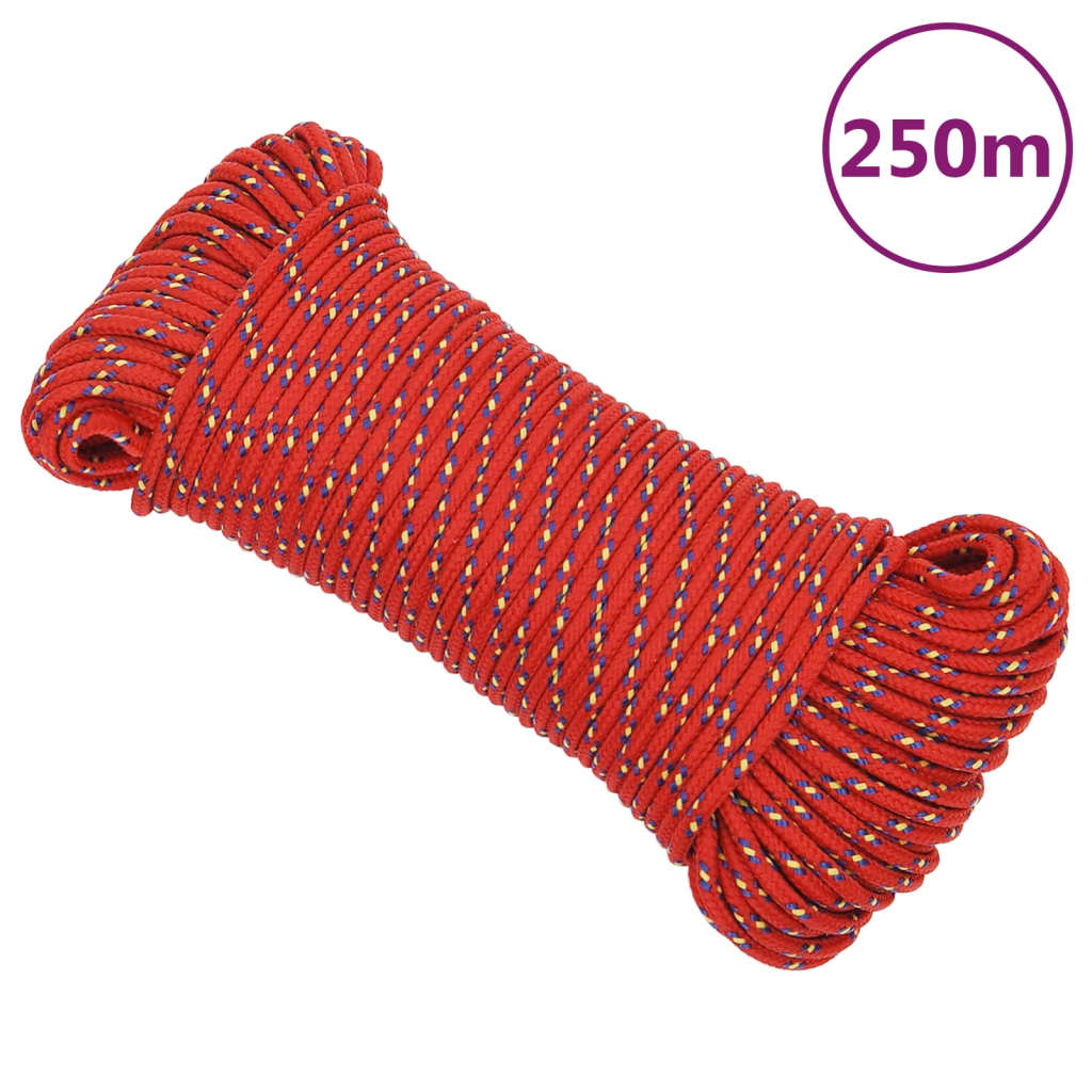 vidaXL Linka żeglarska, czerwona, 3 mm, 250 m, polipropylen