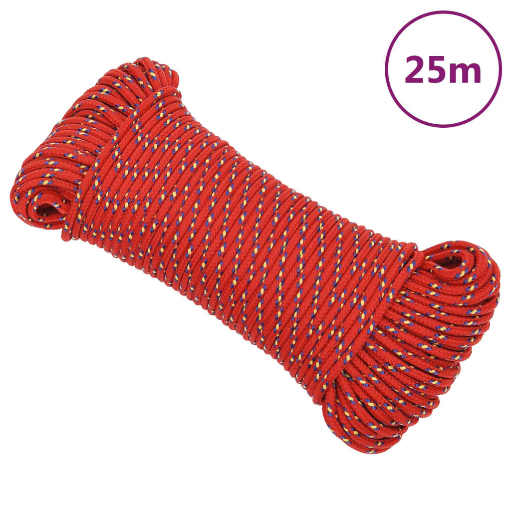 vidaXL Linka żeglarska, czerwona, 4 mm, 25 m, polipropylen