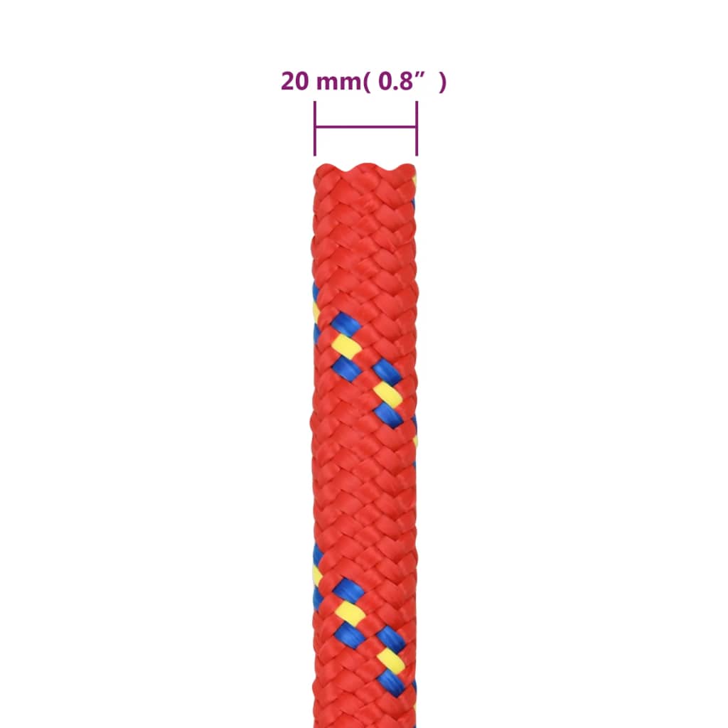 vidaXL Linka żeglarska, czerwona, 20 mm, 25 m, polipropylen