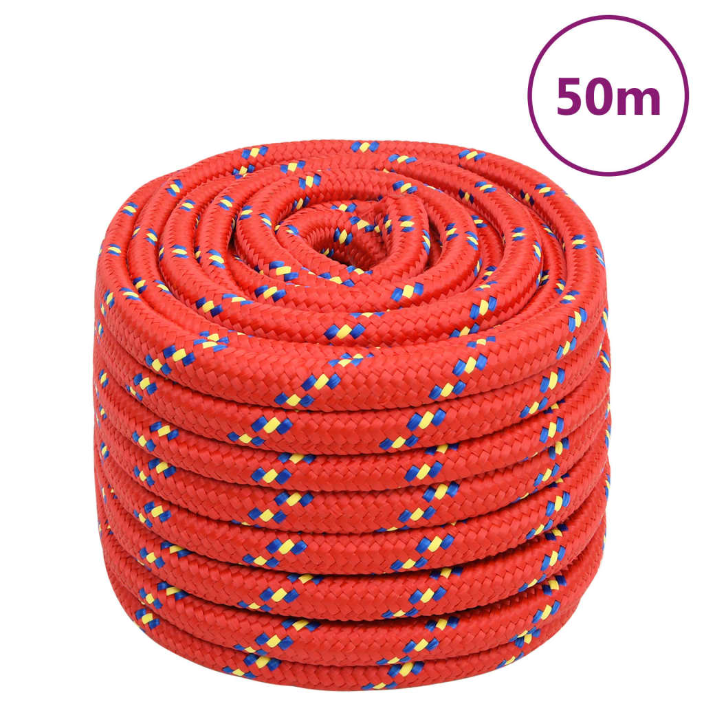 vidaXL Linka żeglarska, czerwona, 20 mm, 50 m, polipropylen