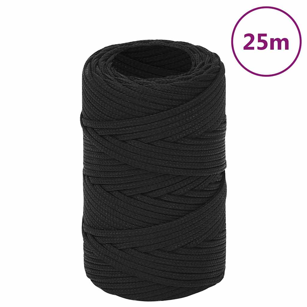 vidaXL Linka żeglarska, czarna jednolita, 2 mm, 25 m, polipropylen