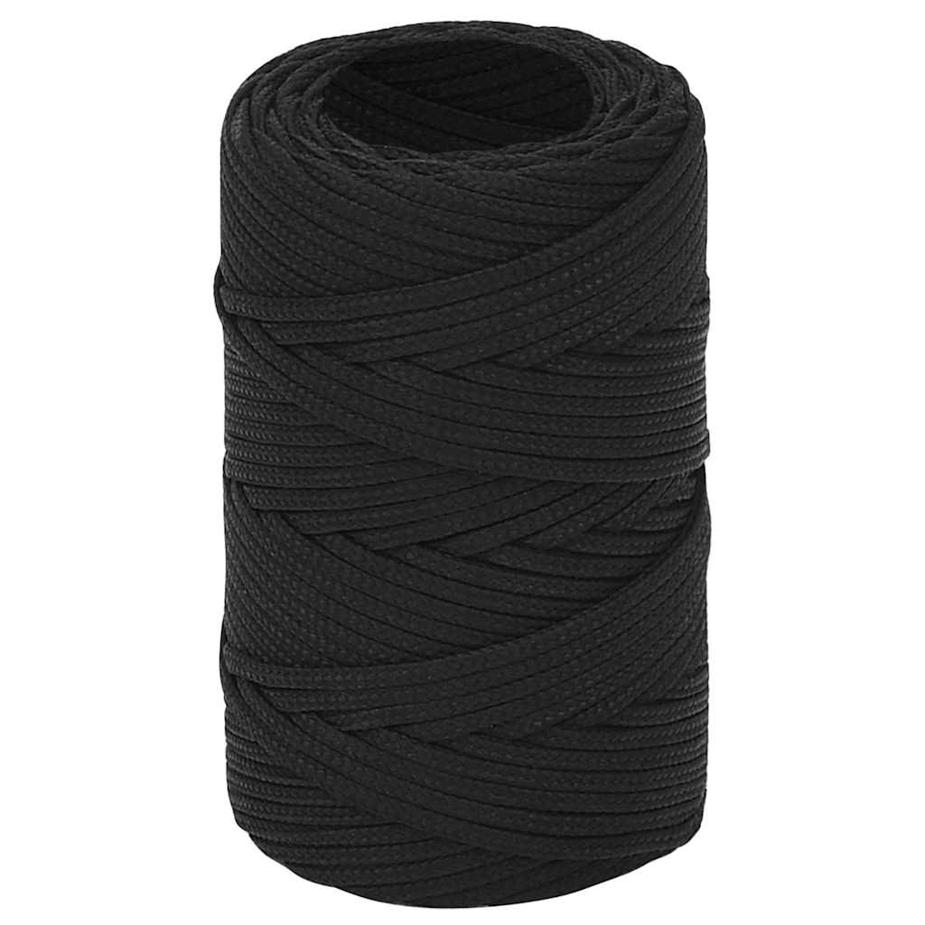 vidaXL Linka żeglarska, czarna jednolita, 2 mm, 25 m, polipropylen
