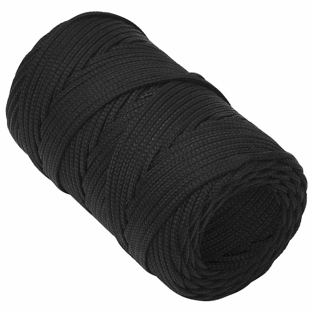 vidaXL Linka żeglarska, czarna jednolita, 2 mm, 25 m, polipropylen