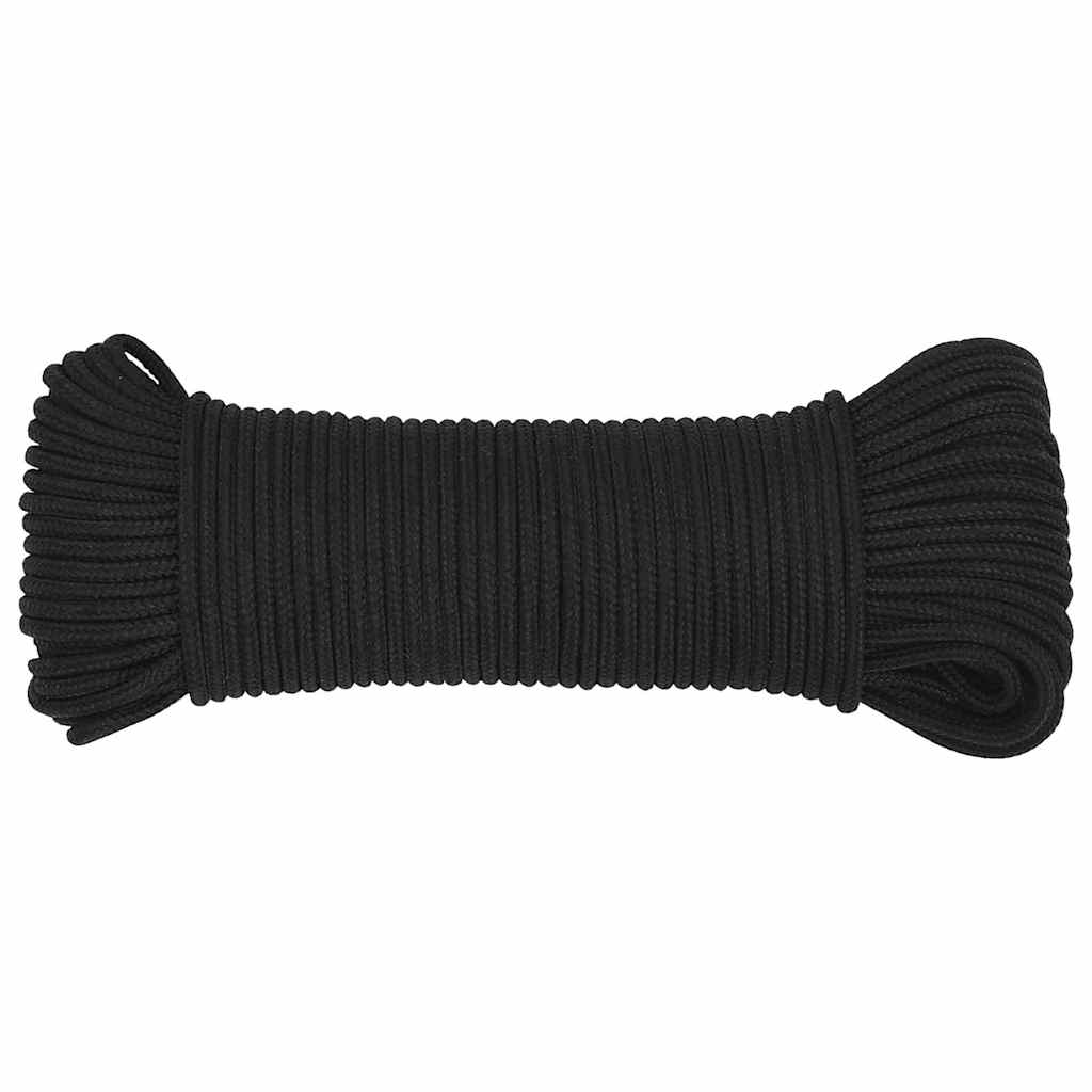 vidaXL Linka żeglarska, czarna jednolita, 3 mm, 500 m, polipropylen