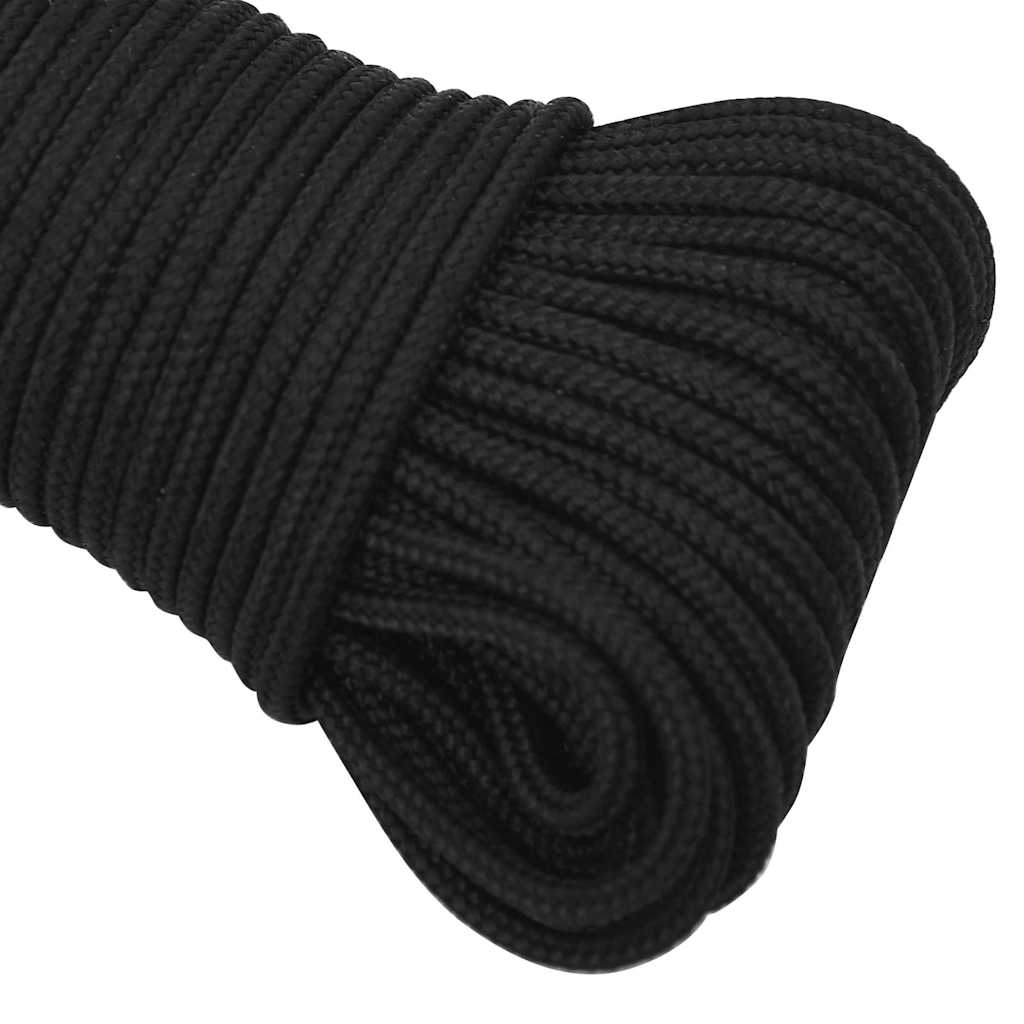 vidaXL Linka żeglarska, czarna jednolita, 3 mm, 500 m, polipropylen