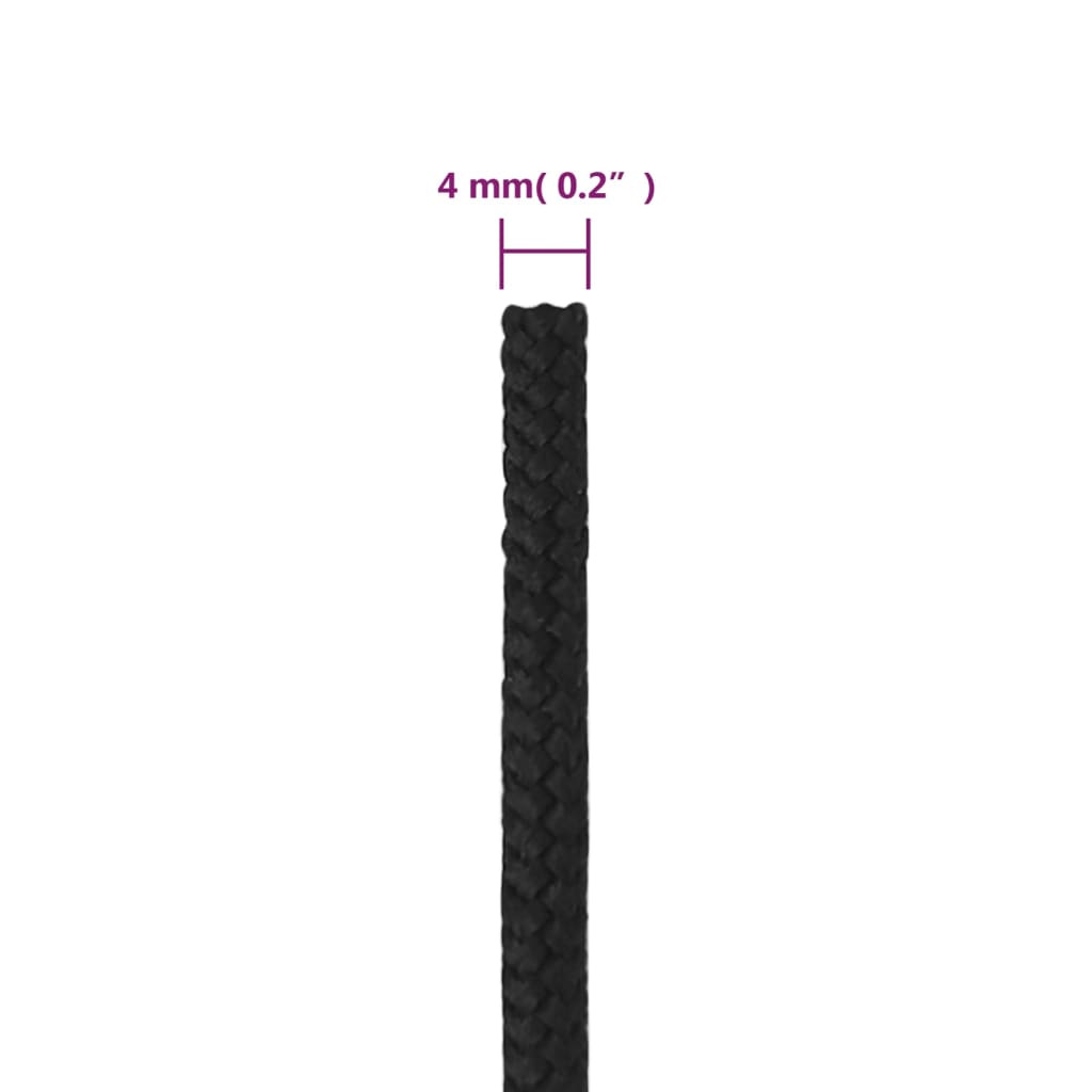 vidaXL Linka żeglarska, czarna jednolita, 4 mm, 50 m, polipropylen