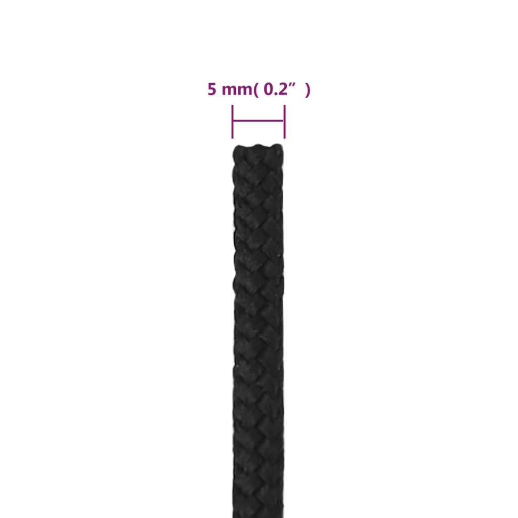 vidaXL Linka żeglarska, czarna jednolita, 5 mm, 25 m, polipropylen