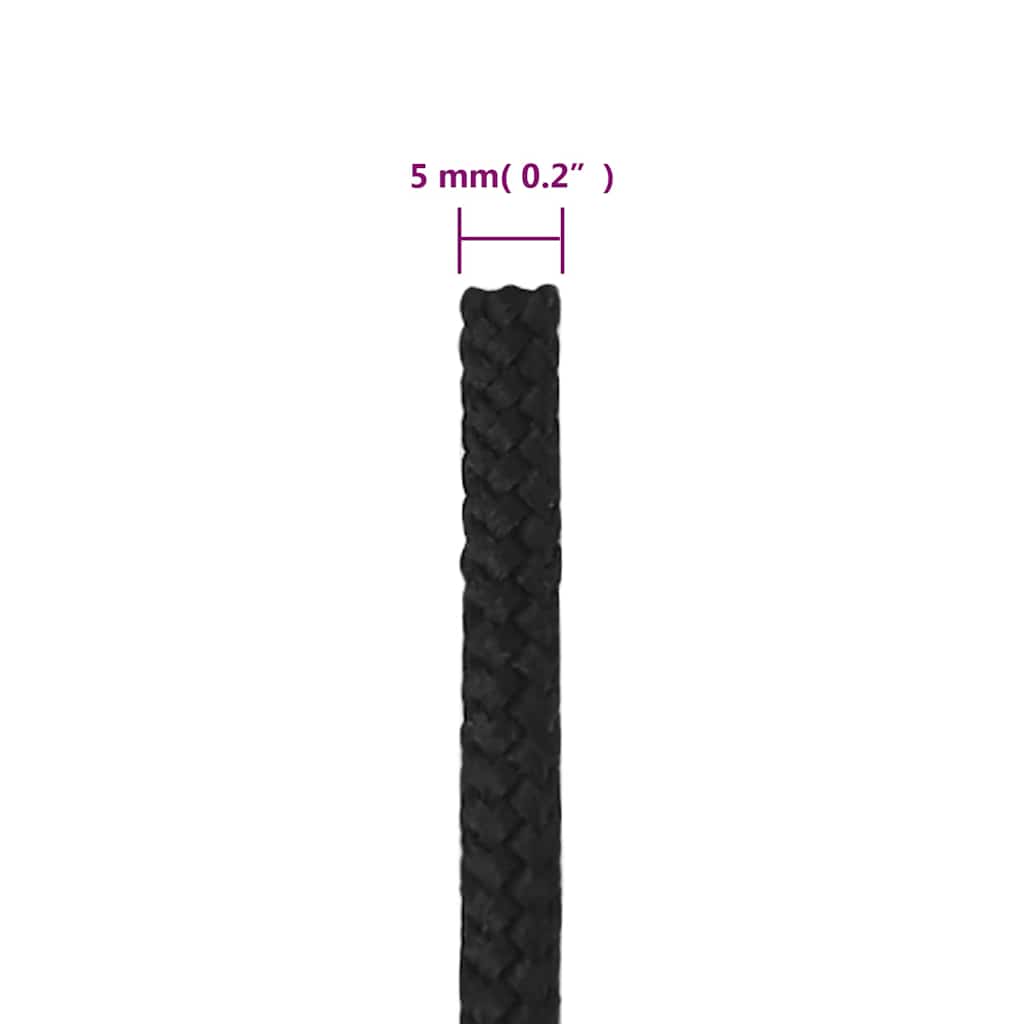 vidaXL Linka żeglarska, czarna jednolita, 5 mm, 50 m, polipropylen