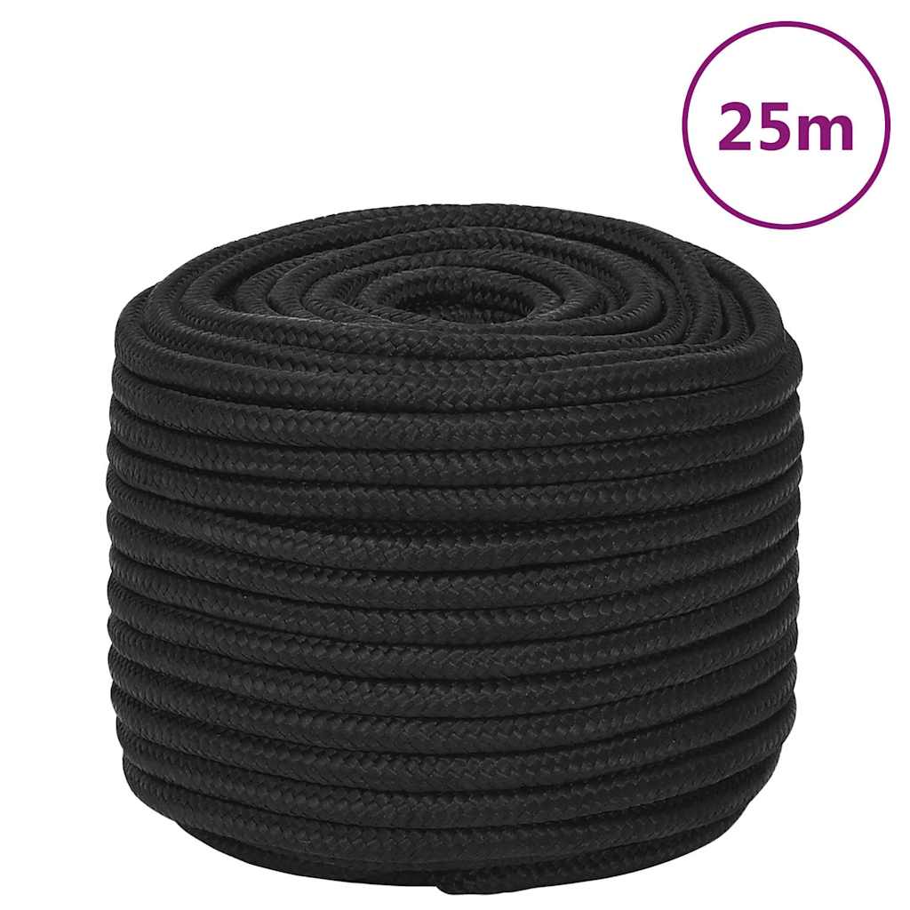 vidaXL Linka żeglarska, czarna jednolita, 12 mm, 25 m, polipropylen
