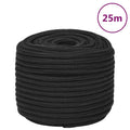vidaXL Linka żeglarska, czarna jednolita, 12 mm, 25 m, polipropylen