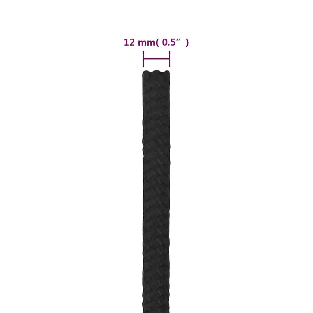 vidaXL Linka żeglarska, czarna jednolita, 12 mm, 25 m, polipropylen