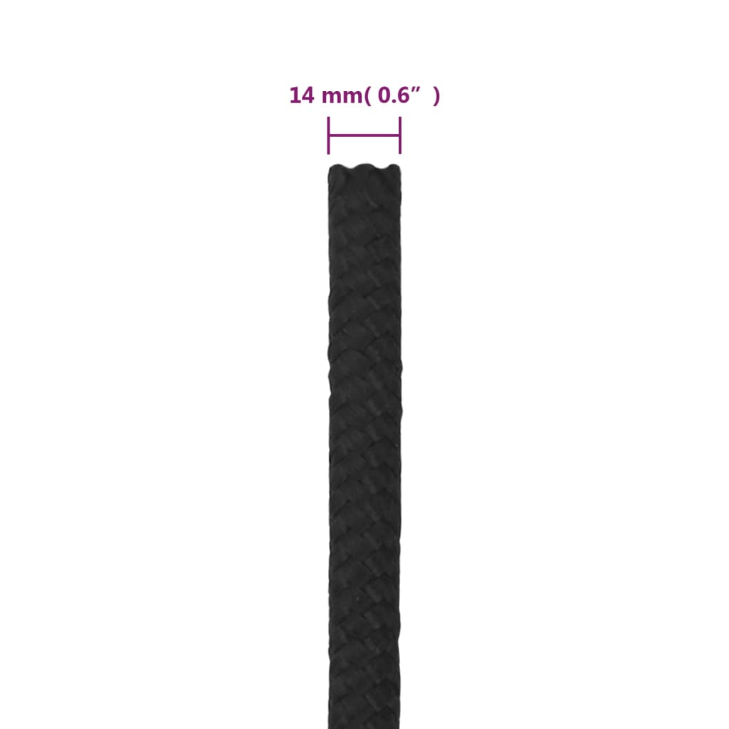 vidaXL Linka żeglarska, czarna jednolita, 14 mm, 100 m, polipropylen