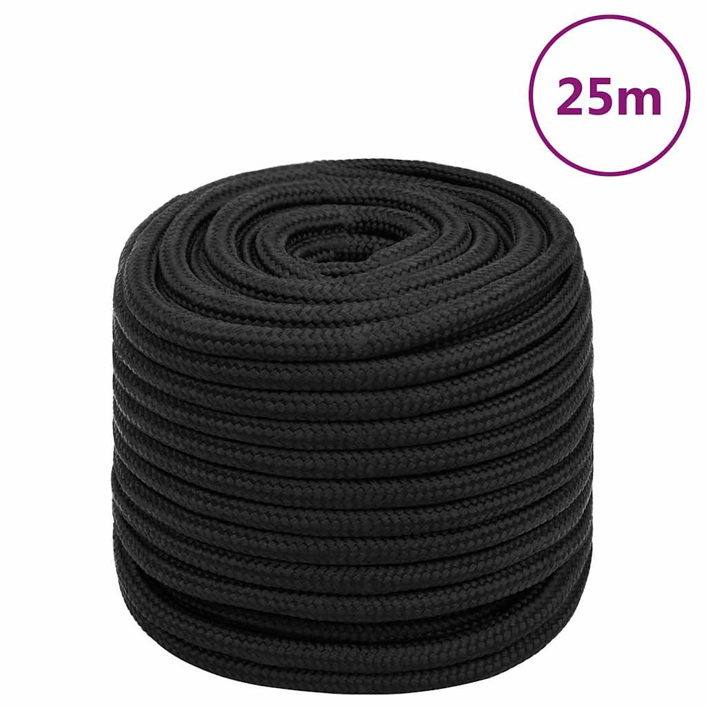 vidaXL Linka żeglarska, czarna jednolita, 16 mm, 25 m, polipropylen