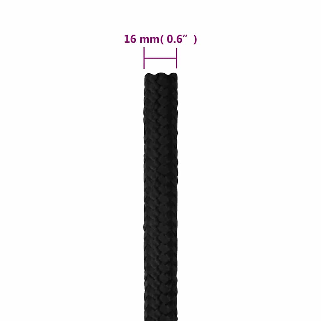 vidaXL Linka żeglarska, czarna jednolita, 16 mm, 25 m, polipropylen