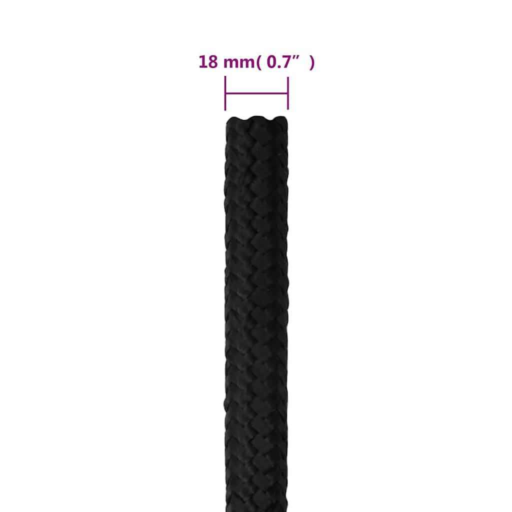 vidaXL Linka żeglarska, czarna jednolita, 18 mm, 25 m, polipropylen