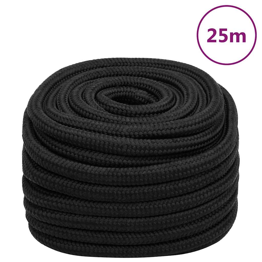 vidaXL Linka żeglarska, czarna jednolita, 20 mm, 25 m, polipropylen
