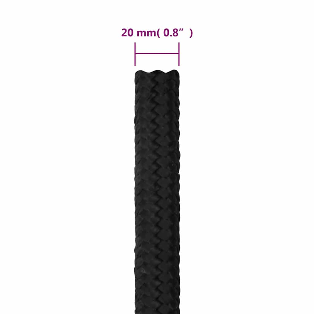 vidaXL Linka żeglarska, czarna jednolita, 20 mm, 25 m, polipropylen