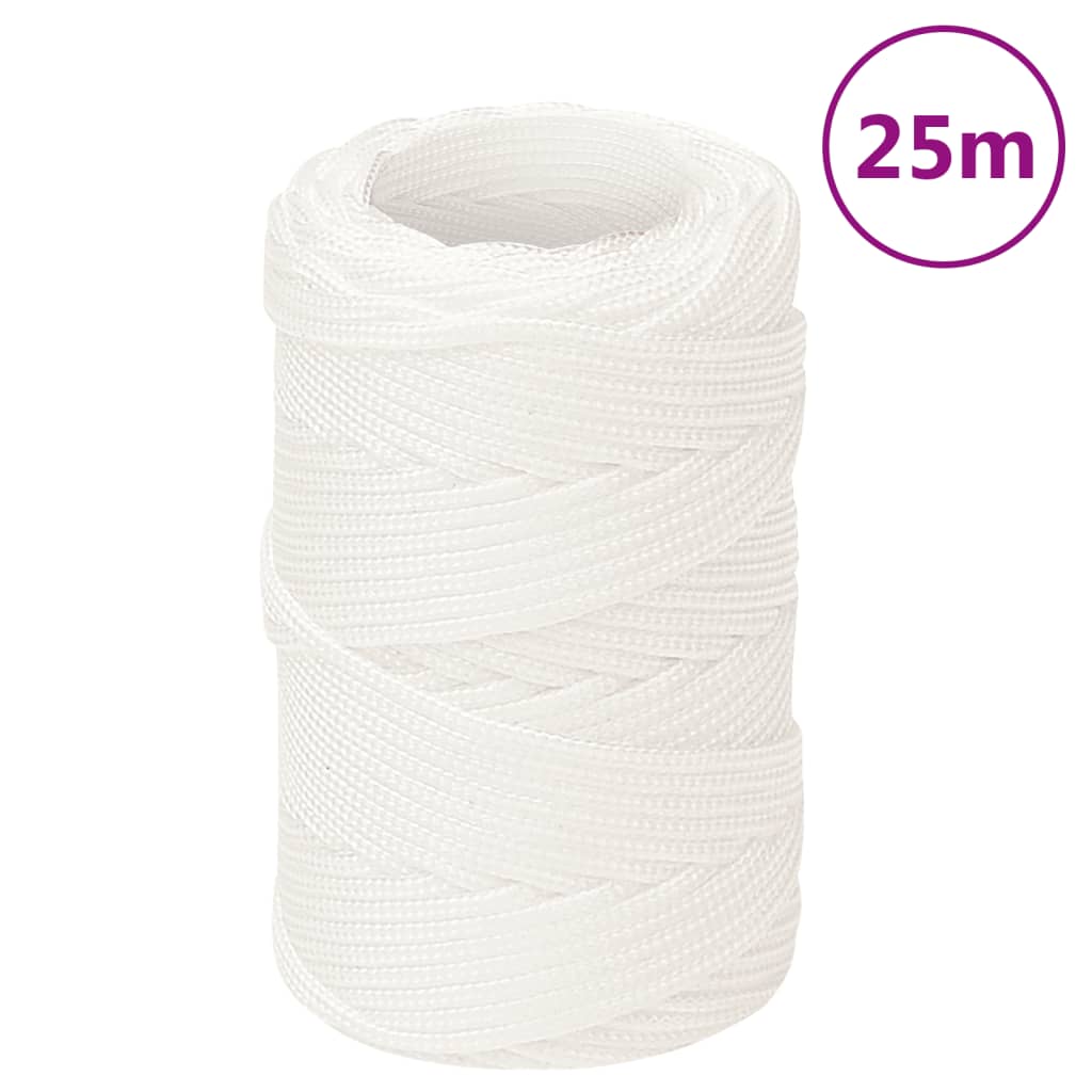 vidaXL Linka żeglarska, biała jednolita, 2 mm, 25 m, polipropylen