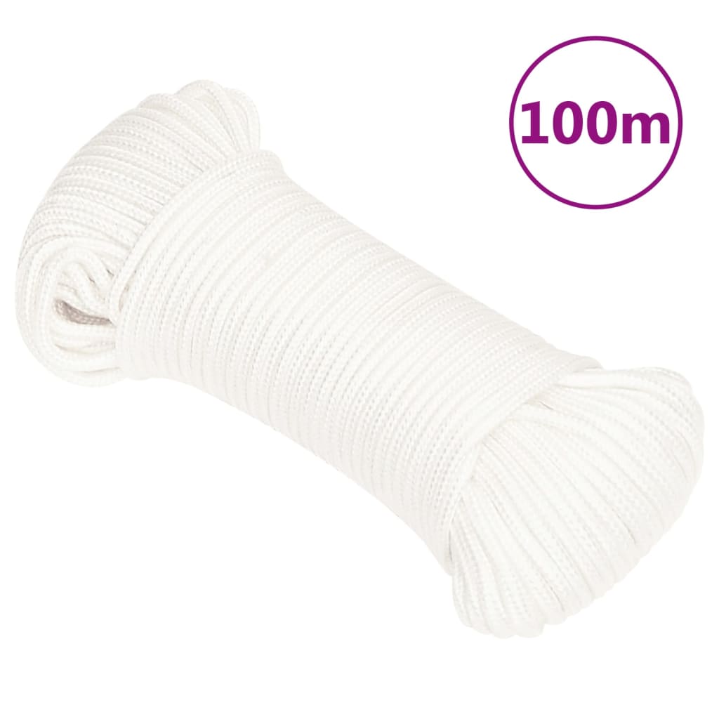 vidaXL Linka żeglarska, biała jednolita, 3 mm, 100 m, polipropylen