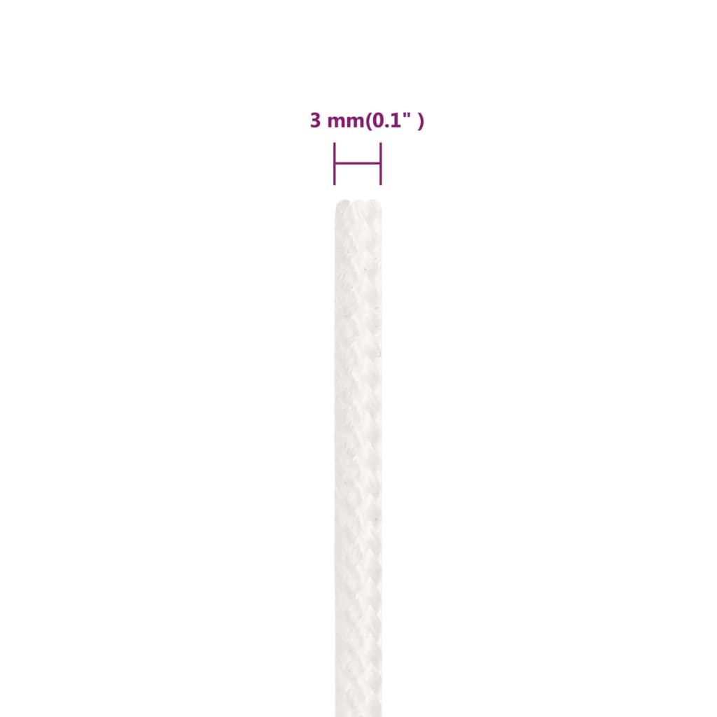 vidaXL Linka żeglarska, biała jednolita, 3 mm, 100 m, polipropylen