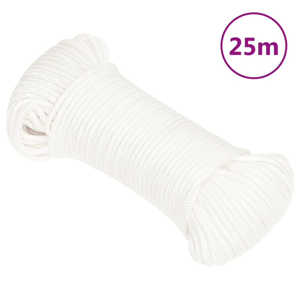 vidaXL Linka żeglarska, biała jednolita, 4 mm, 25 m, polipropylen