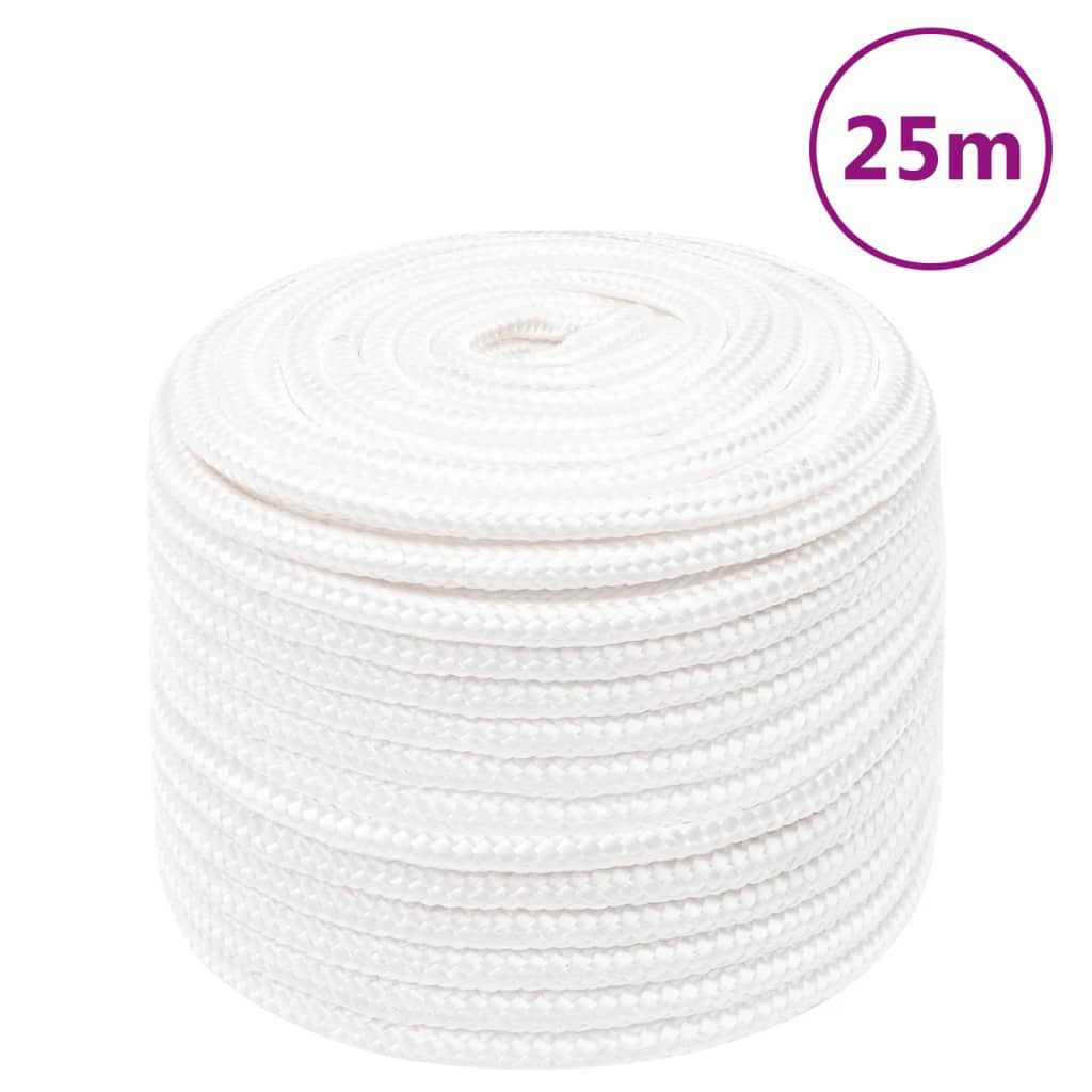 vidaXL Linka żeglarska, biała jednolita, 12 mm, 25 m, polipropylen